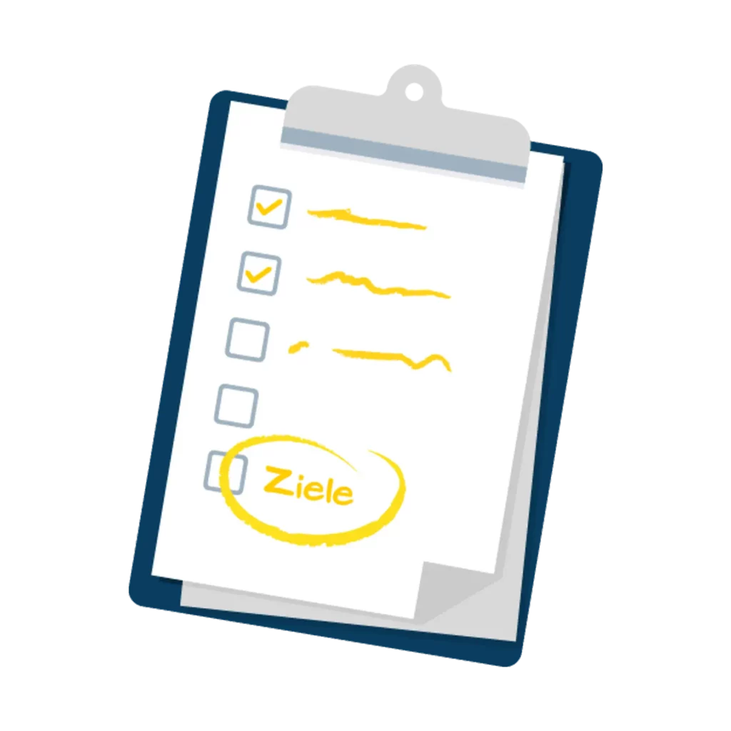 Klembrett mit Checkliste, auf der das Wort "Ziele" umkreist ist